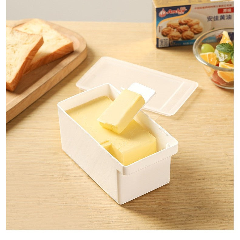 Cutie Pentru Unt Cu Capac Si Spatula Pentru Portionare, Recipient Depozitare Multifunctional, Plastic PP Alimentar, 15.9 x 8.8 x 4.9 cm, Alb
