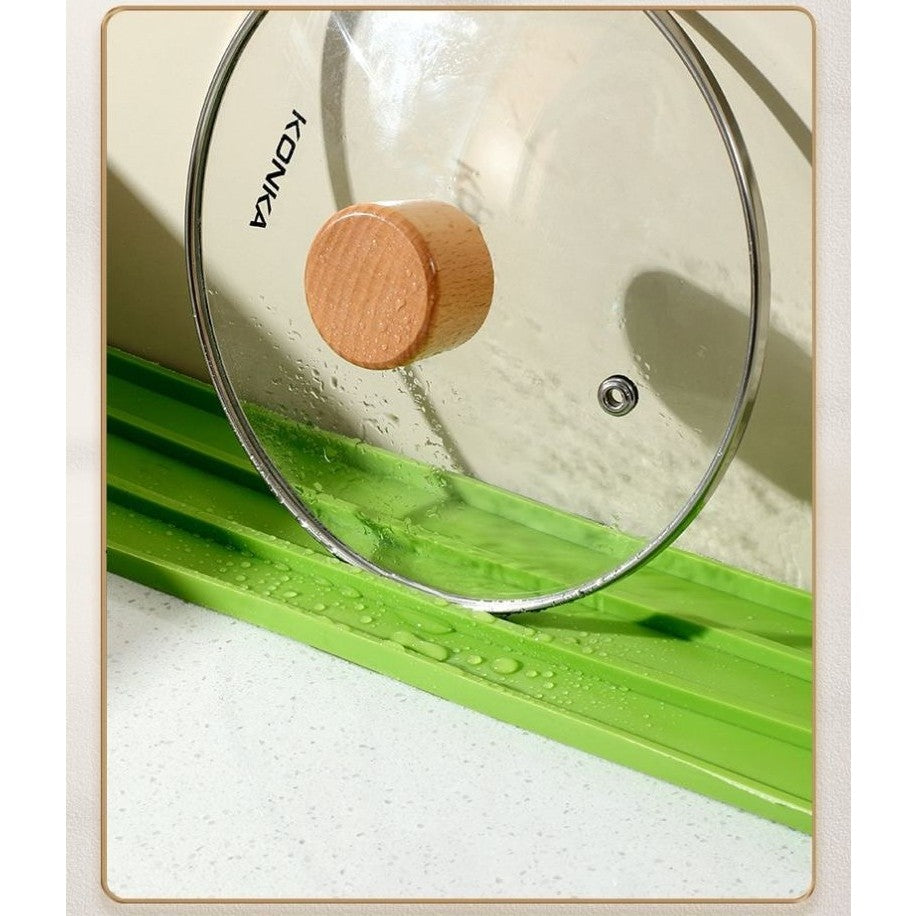 Suport Scurgere Vase și Ustensile Bucătărie, Organizator Multifuncțional pentru Capace și Spatule, Silicon Premium Termorezistent, Anti-alunecare, 30 x 8 x 1 cm, Verde