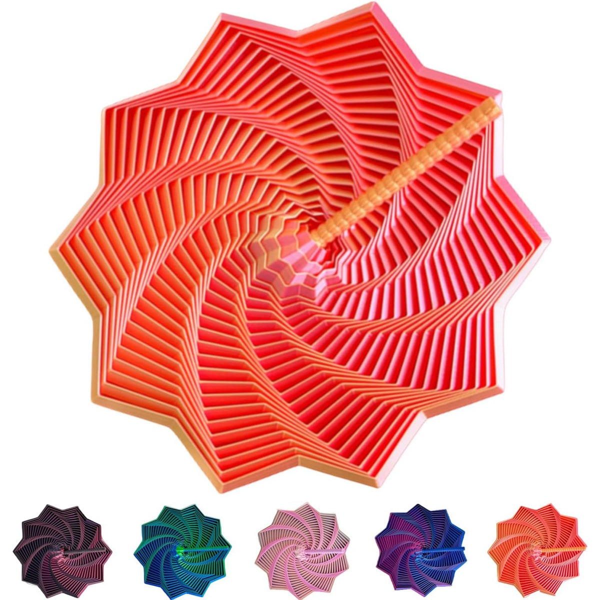 Jucarie Decompresie Anti-stress, Stea 3D Geometrica Extensibila, Model Turn Magic cu Maner Spirala, Efect DuoChrome, Material PLA, 17 cm, Rosu/Auriu