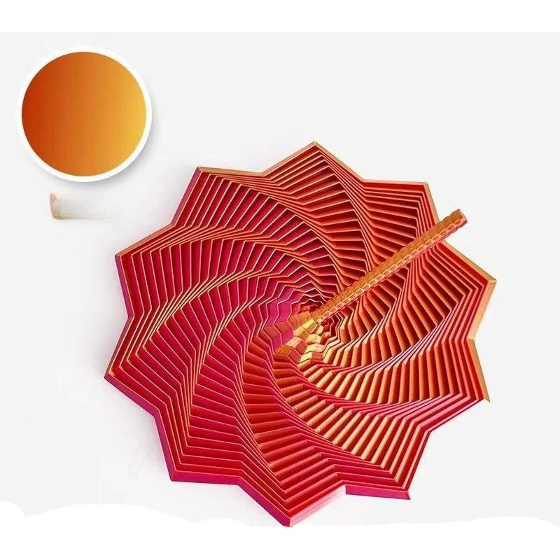 Jucarie Decompresie Anti-stress, Stea 3D Geometrica Extensibila, Model Turn Magic cu Maner Spirala, Efect DuoChrome, Material PLA, 17 cm, Rosu/Auriu