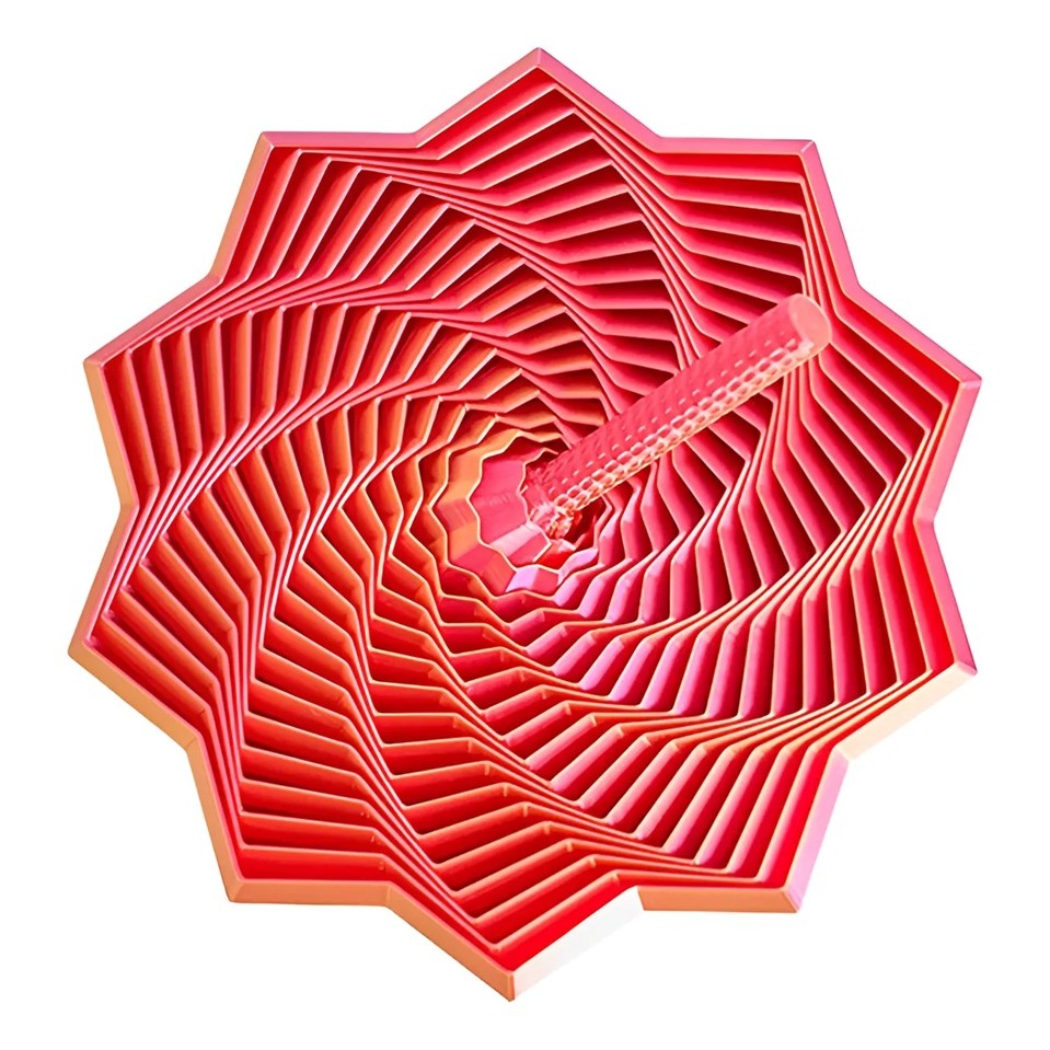 Jucarie Decompresie Anti-stress, Stea 3D Geometrica cu Maner Spirala si Structura Extensibila, Material PLA Imprimat 3D, Efect DuoChrome, 17 cm, Roz/Auriu
