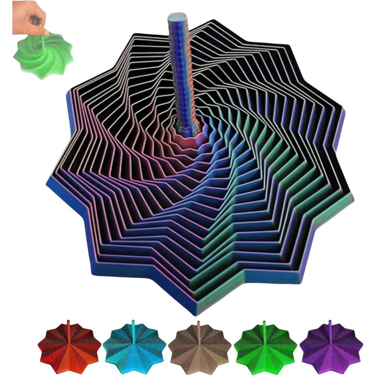Jucarie Decompresie Anti-Stress, Stea 3D Geometrica Extensibila, Turn Magic DuoChrome cu Maner Spirala, Material PLA Imprimat 3D, 17 cm, Albastru/Rosu/Verde