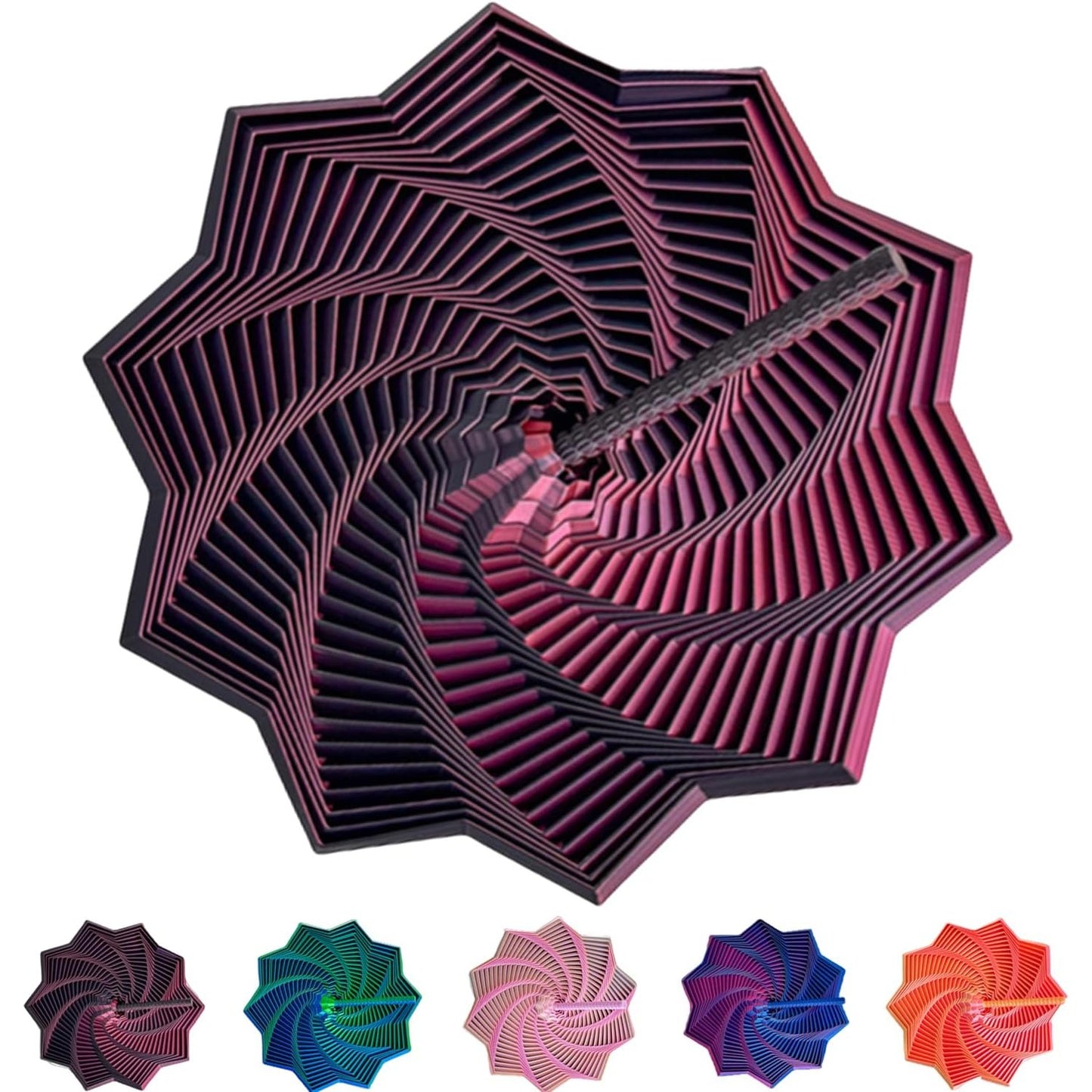 Jucarie Decompresie Anti-Stress, Stea 3D Geometrica cu Efect DuoChrome, Turn Magic Extensibil cu Maner Spirala, Material PLA, 17 cm, Negru/Rosu