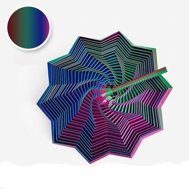 Jucarie Decompresie Anti-stress, Stea 3D Geometrica cu Maner Spirala, Turn Magic Extensibil si Rotativ, Tehnologie Imprimare 3D, Material PLA, 11 cm, Multicolor DuoChrome Albastru/Verde/Rosu