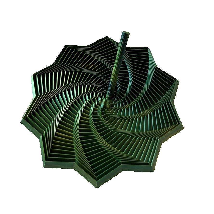 Jucarie Decompresie Anti-Stress, Stea 3D Geometrica cu Maner Spirala, Turn Magic Extensibil si Rotativ, Material PLA Imprimat 3D, 8.6 cm, Negru/Verde DuoChrome