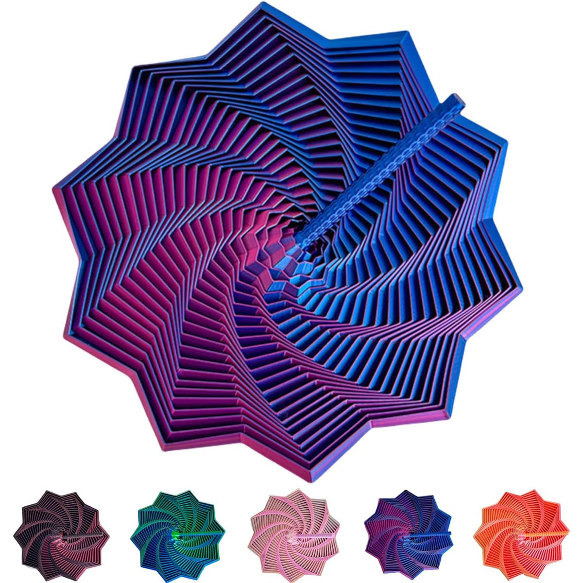 Jucarie Decompresie Anti-stress, Stea 3D Geometrica si Turn Magic Extensibil, Efect DuoChrome cu Maner Spirala, Material PLA, 11 cm, Albastru/Violet
