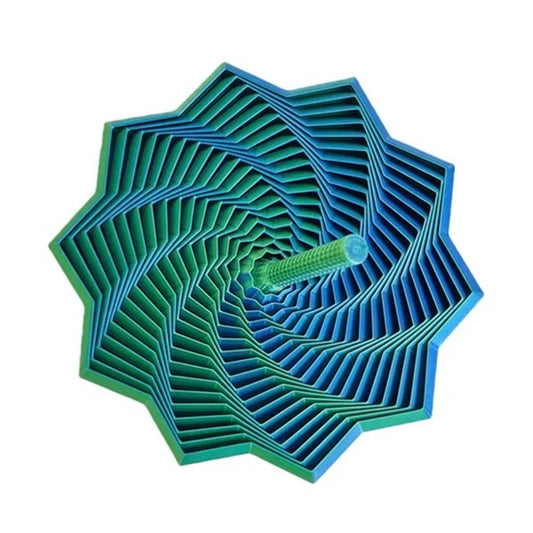 Jucarie Decompresie Anti-Stress, Stea 3D Geometrica cu Maner Spirala, Turn Magic Extensibil si Rotativ, Tehnologie Imprimare 3D, Material PLA, 11 cm, Verde/Albastru DuoChrome