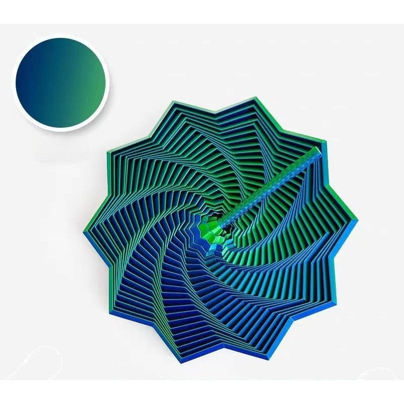 Jucarie Decompresie Anti-Stress, Stea 3D Geometrica cu Maner Spirala, Turn Magic Extensibil si Rotativ, Tehnologie Imprimare 3D, Material PLA, 11 cm, Verde/Albastru DuoChrome