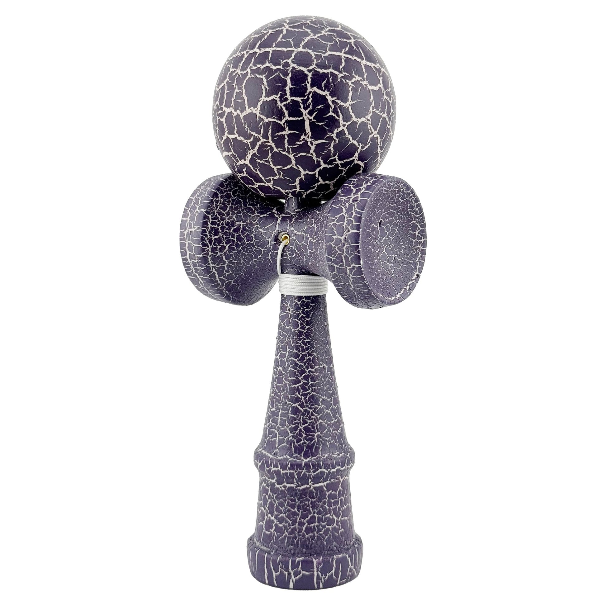 Kendama X Originala Berbis – Jucarie Interactiva din Lemn, 18 cm, Joc de Indemanare pentru Copii si Adulti, Design Cracked Mov-Alb