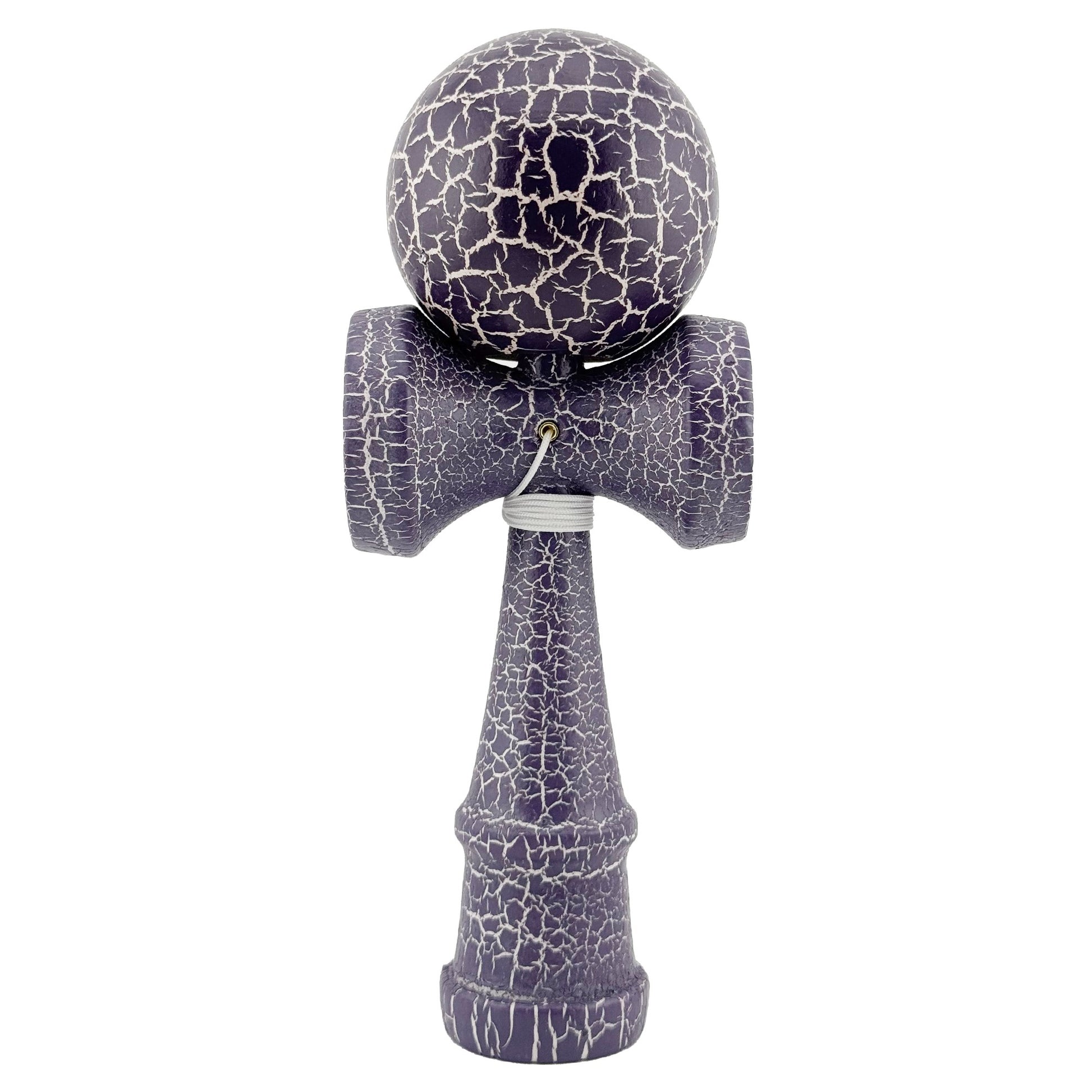 Kendama X Originala Berbis – Jucarie Interactiva din Lemn, 18 cm, Joc de Indemanare pentru Copii si Adulti, Design Cracked Mov-Alb