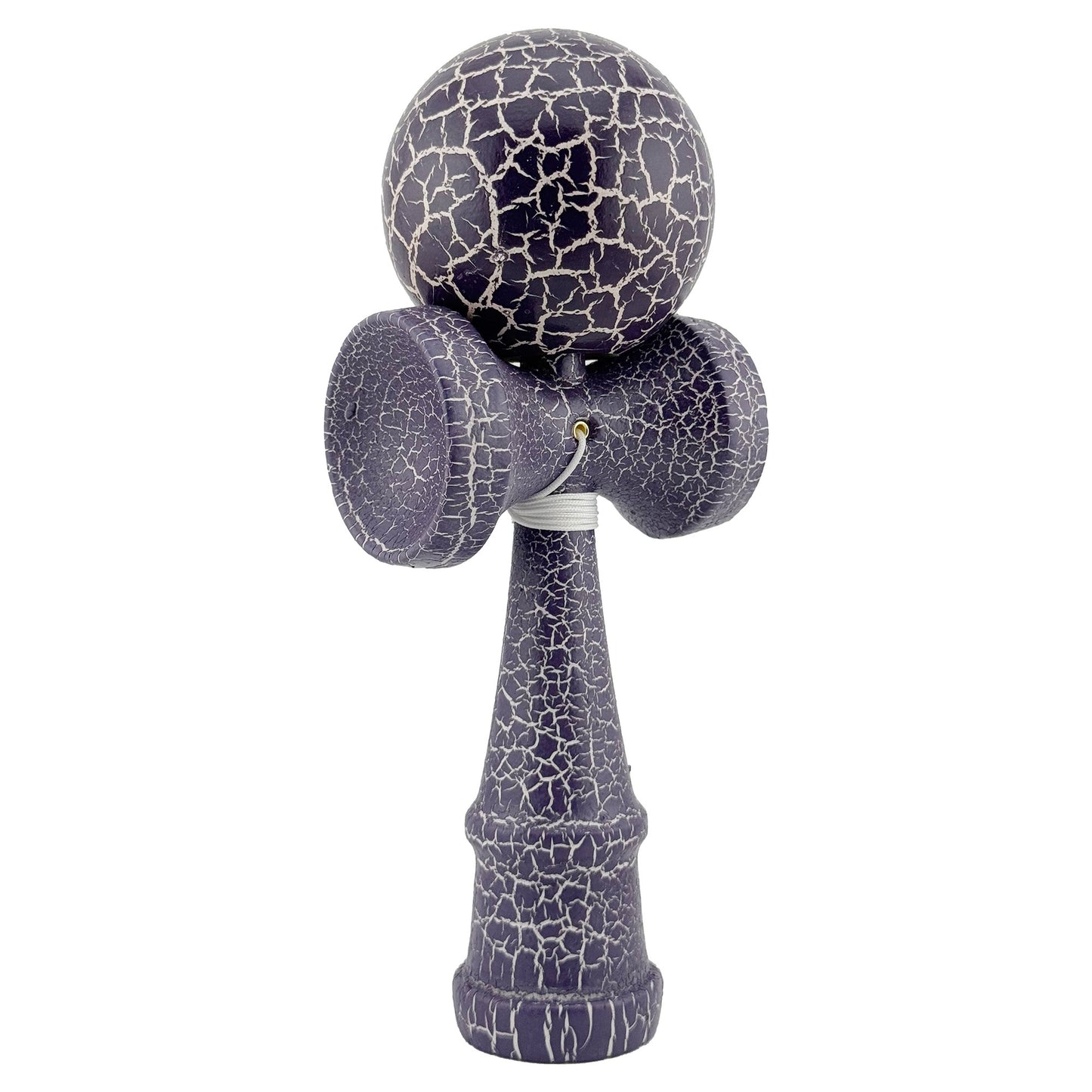 Kendama X Originala Berbis – Jucarie Interactiva din Lemn, 18 cm, Joc de Indemanare pentru Copii si Adulti, Design Cracked Mov-Alb
