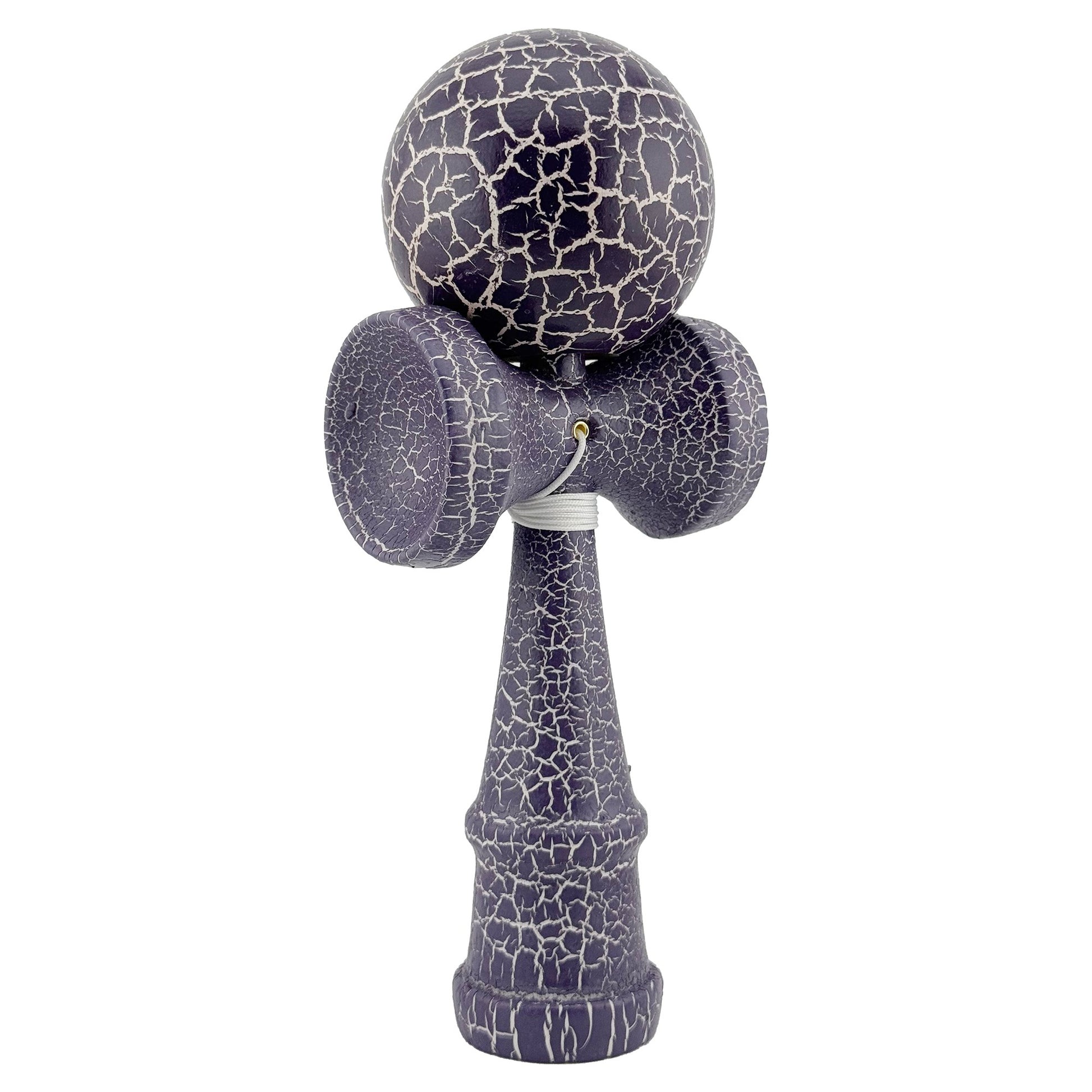 Kendama X Originala Berbis – Jucarie Interactiva din Lemn, 18 cm, Joc de Indemanare pentru Copii si Adulti, Design Cracked Mov-Alb