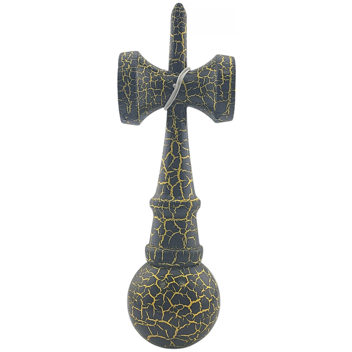 Kendama X Originala Berbis – Jucarie Interactiva din Lemn, 18 cm, Joc de Indemanare pentru Copii si Adulti, Design Cracked Negru-Galben