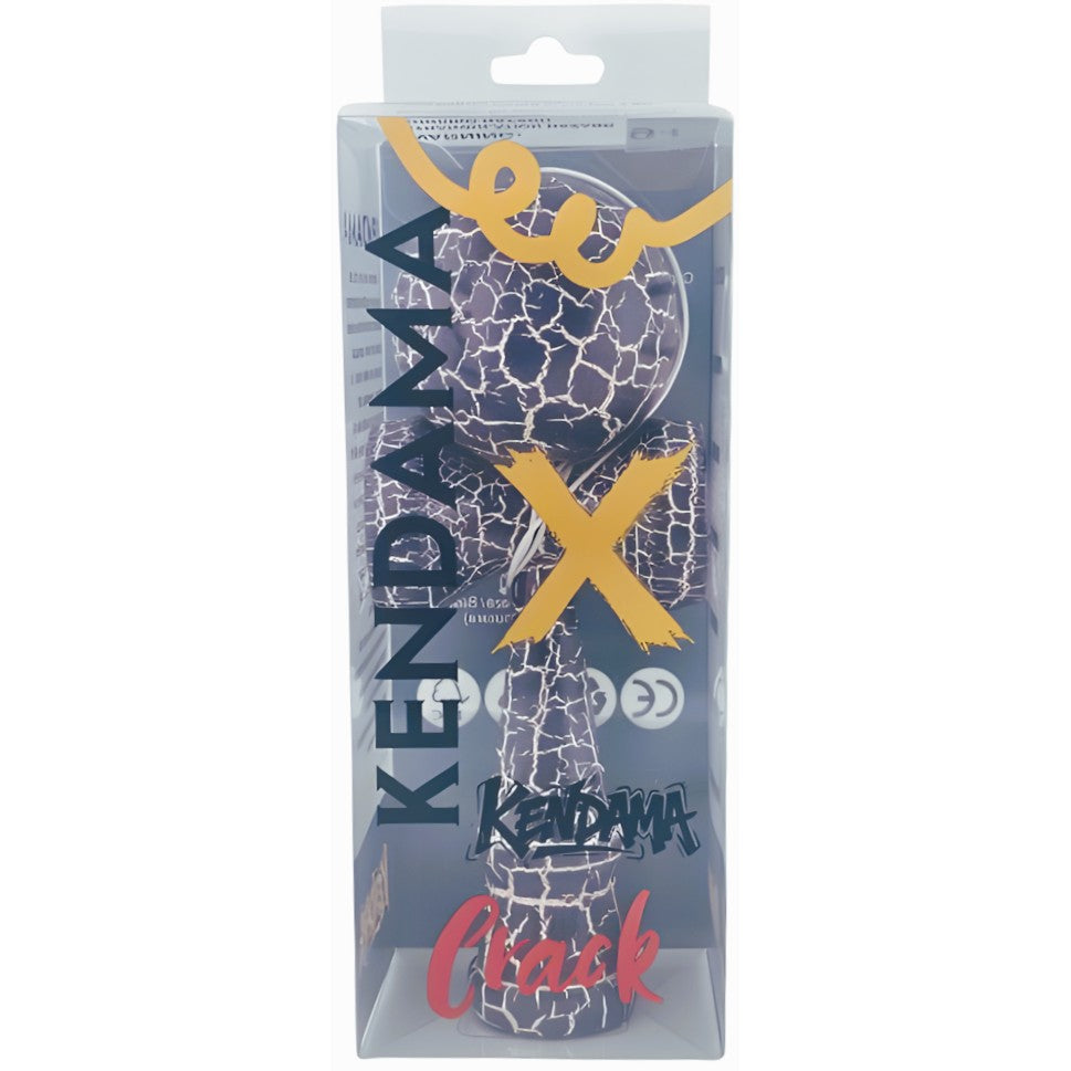 Kendama X Originala Berbis – Jucarie Interactiva din Lemn, 18 cm, Joc de Indemanare pentru Copii si Adulti, Design Cracked Albastru Inchis-Gri