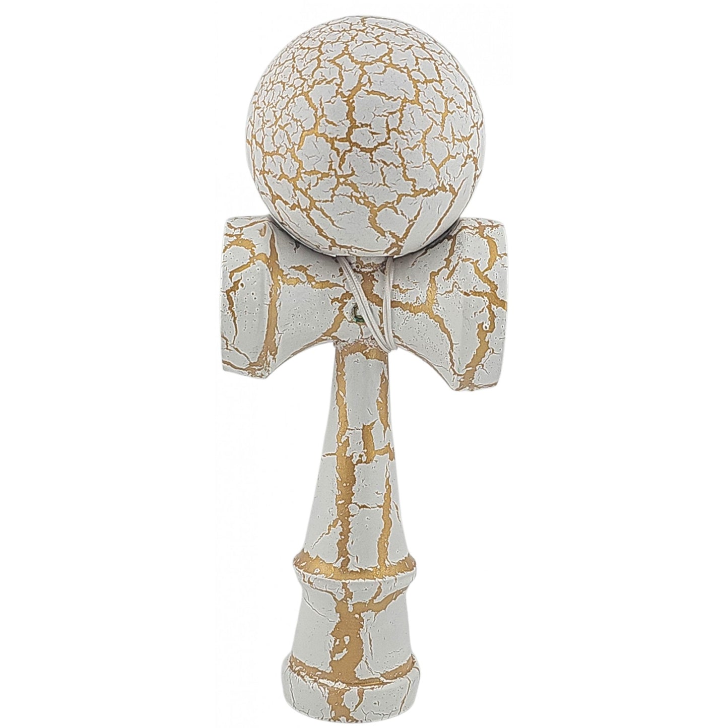 Kendama X Originala Berbis – Jucarie Interactiva din Lemn, 18 cm, Joc de Indemanare pentru Copii si Adulti, Design Cracked Alb-Galben