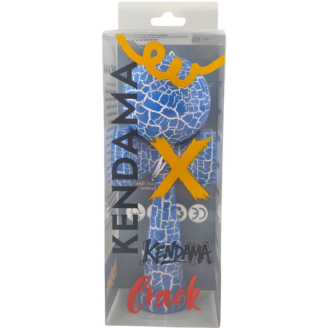 Kendama X Originala Berbis – Jucarie Interactiva din Lemn, 18 cm, Joc de Indemanare pentru Copii si Adulti, Design Cracked Albastru-Alb