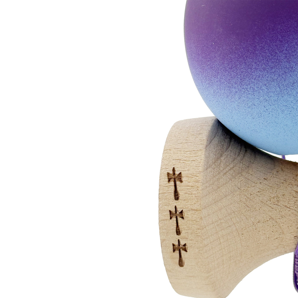 Kendama X Originala, Model Violet / Albastru in Degrade, Profesionala, Cupe Mari, Rubber Grip, Rulment, Ata 55cm