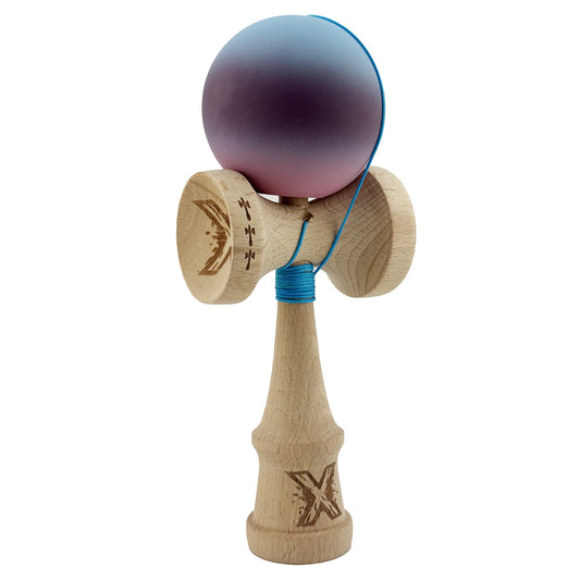 Kendama X Originala, Model Albastru / Mov / Roz in Degrade, Profesionala, Cupe Mari, Rubber Grip, Rulment, Ata 55cm