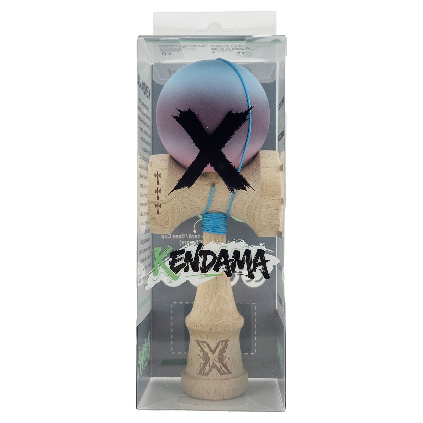Kendama X Originala, Model Albastru / Mov / Roz in Degrade, Profesionala, Cupe Mari, Rubber Grip, Rulment, Ata 55cm