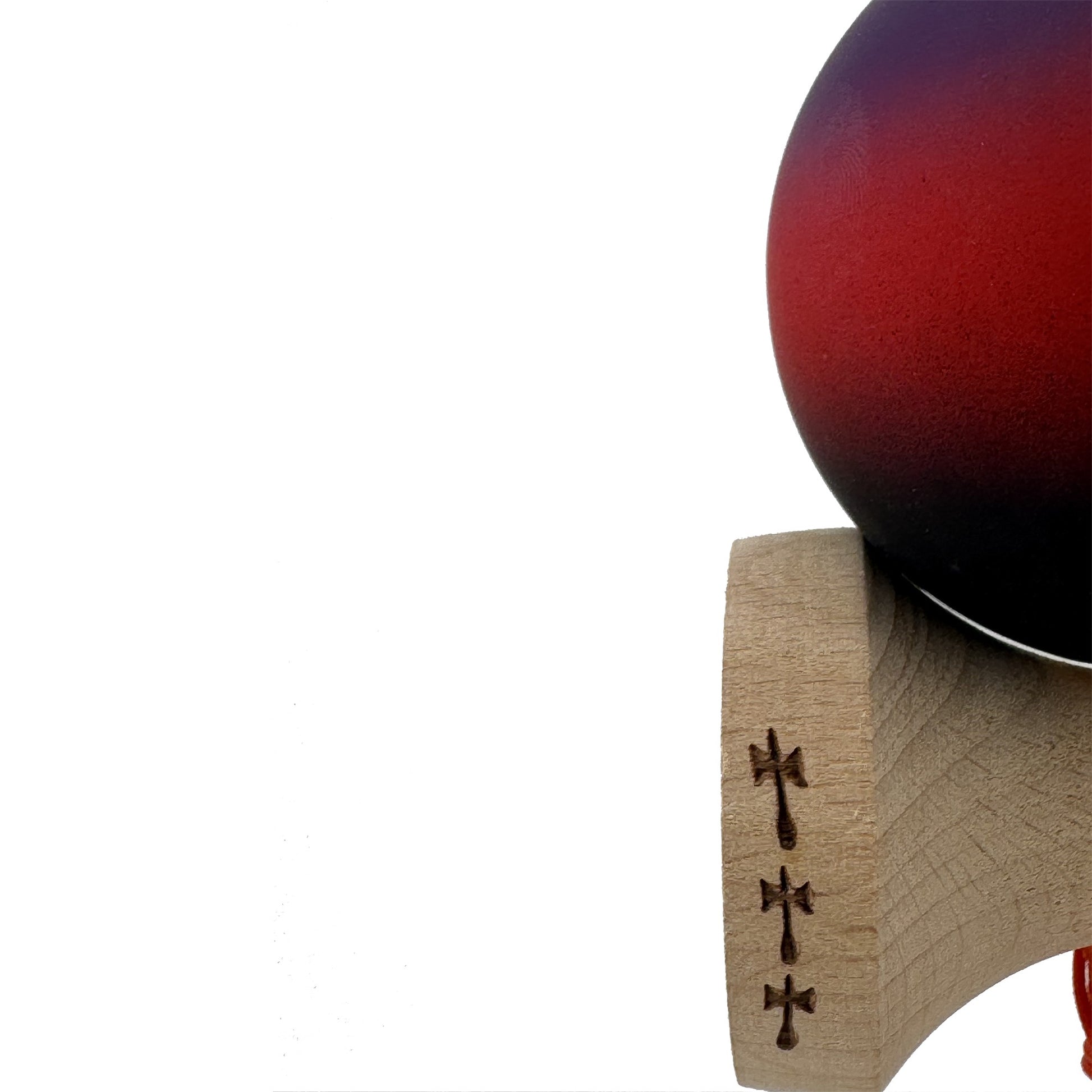 Kendama X Originala, Model Mov / Rosu / Negru in Degrade, Profesionala, Cupe Mari, Rubber Grip, Rulment, Ata 55cm