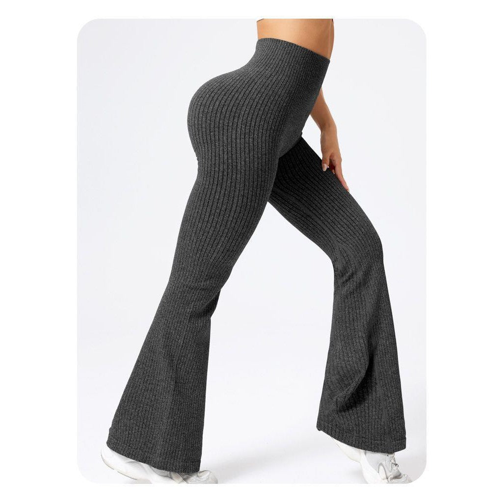 Pantaloni Sport Dama pentru Yoga si Fitness, Talie Inalta fara Cusaturi, Croiala Evazata, Material Tricotat Elastic, Negru, Marime XL