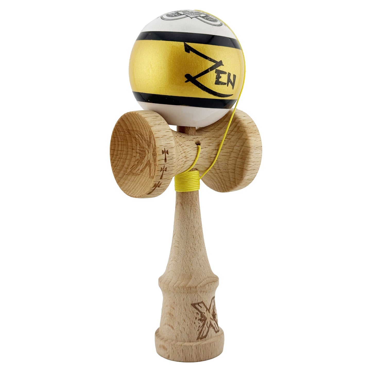 Kendama X Zen Originala, Model Alb / Negru / Gold, Profesionala, Legendary, Cupe Mari, Super Sticky, Rulment, Ata 55cm