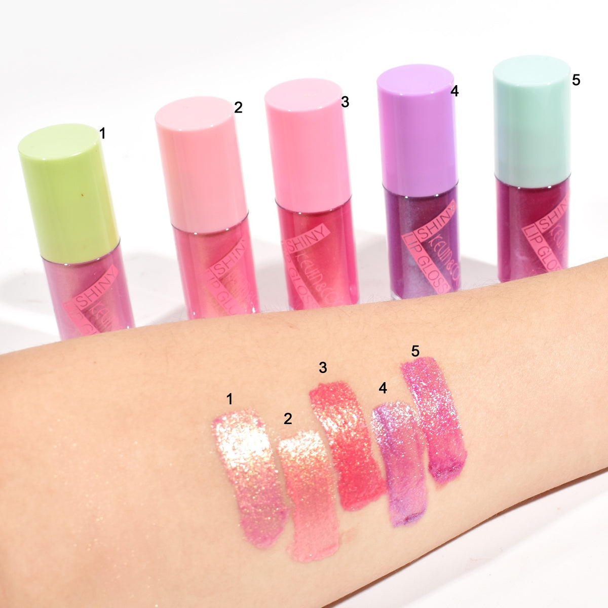 Kevin & Coco Set 5 Rujuri Lip Gloss, Efect Lucios si Sidefat pentru Volum, Dreamy Pink, Multicolor, 5 Bucati