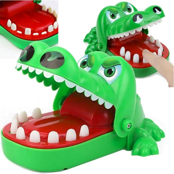 Jucarie Interactiva Crocodil Dentist, Joc de Grup si Familie pentru Indemanare, Plastic, 11 Dinti, 15 x 10 x 7.5 cm, Verde