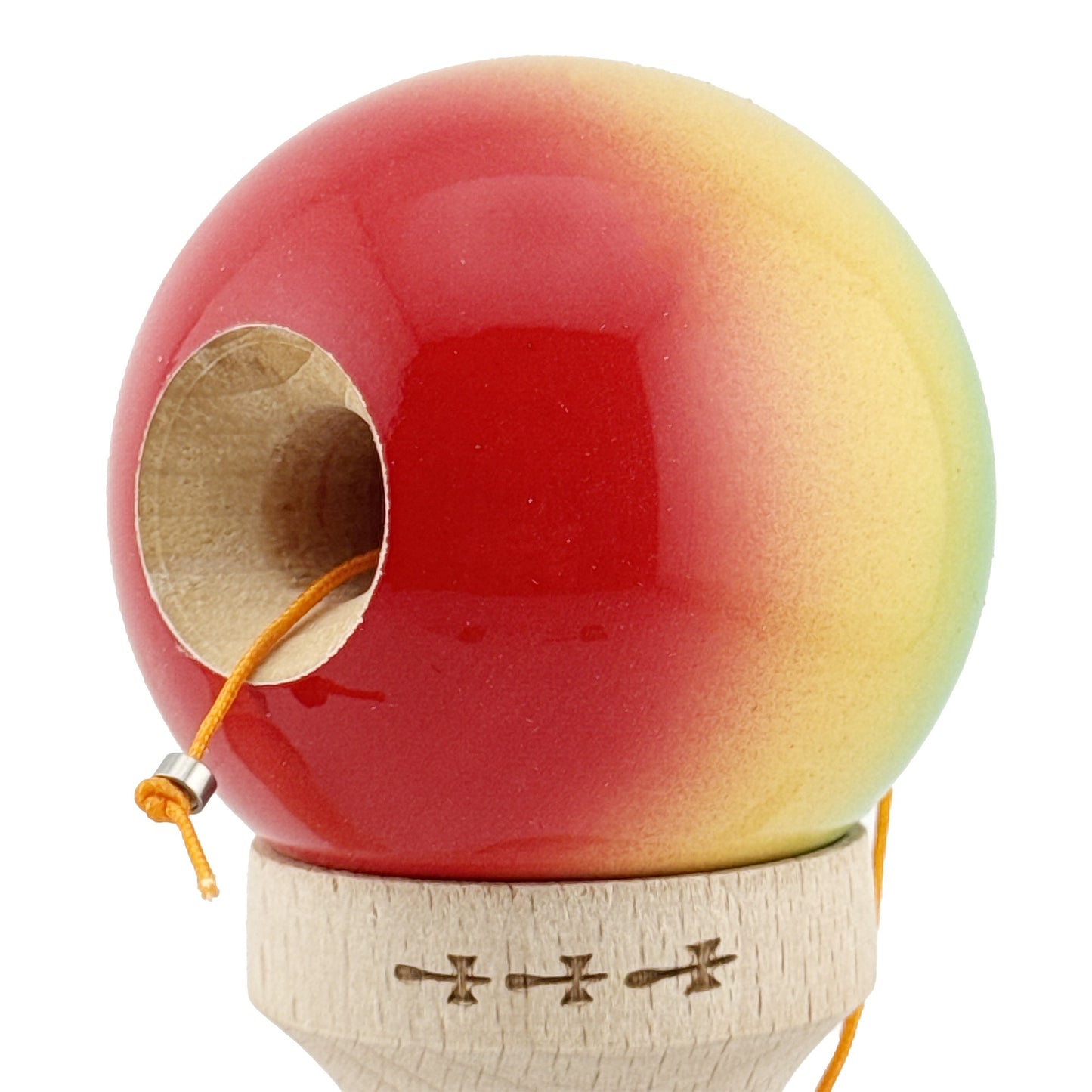 Kendama X Originala, Model Verde / Galben / Rosu in Degrade, Profesionala, Cupe Mari, Super Sticky, Rulment, Ata 55cm