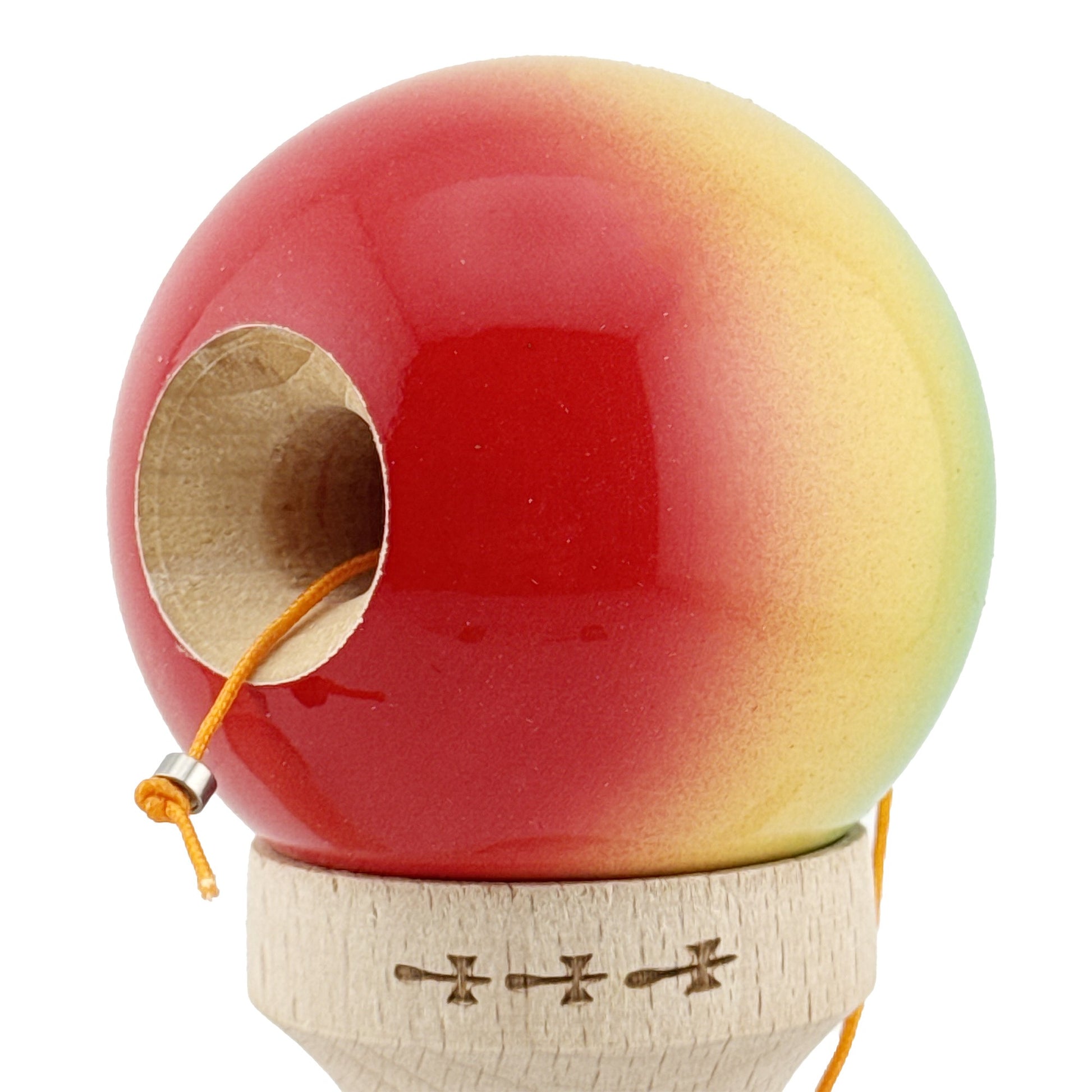 Kendama X Originala, Model Verde / Galben / Rosu in Degrade, Profesionala, Cupe Mari, Super Sticky, Rulment, Ata 55cm