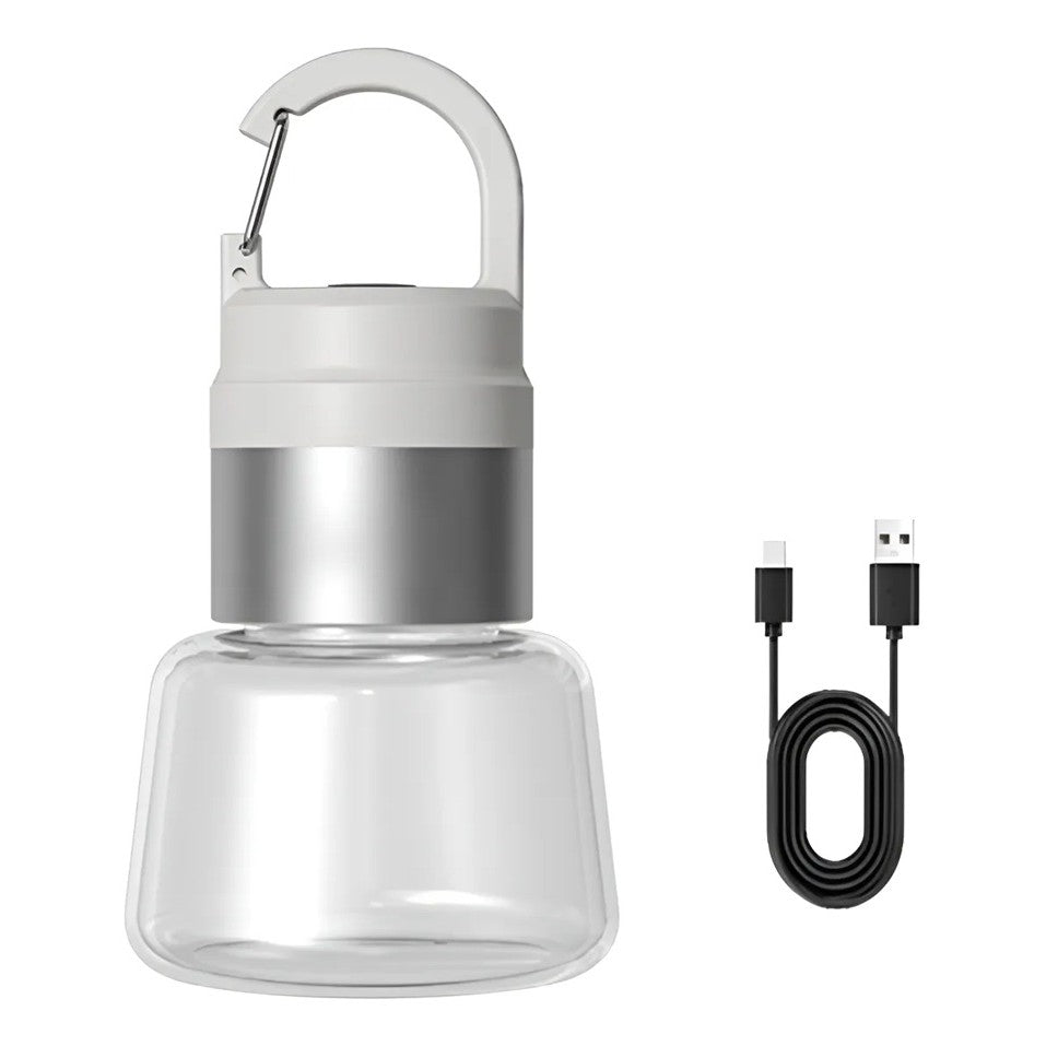 Lampă Portabilă LED RGB pentru Camping și Voiaj, Rezistentă la Apă IPX5, Încărcare USB Type-C, Baterie 300 mAh, Material ABS, 10 x 5.5 x 5.5 cm, Alb