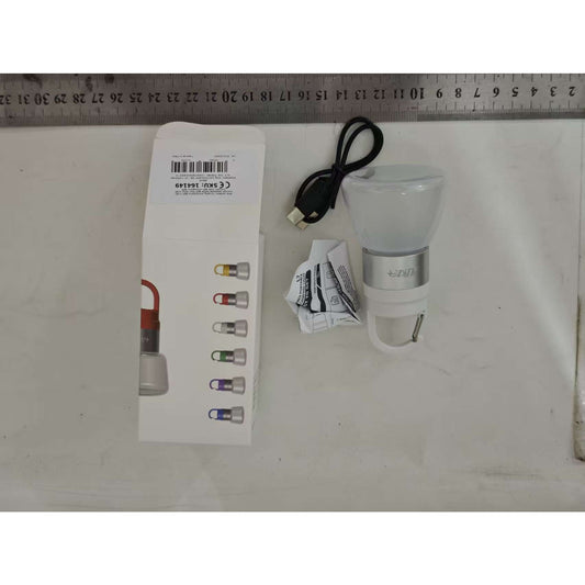 Lampă Portabilă LED RGB pentru Camping și Voiaj, Rezistentă la Apă IPX5, Încărcare USB Type-C, Baterie 300 mAh, Material ABS, 10 x 5.5 x 5.5 cm, Alb