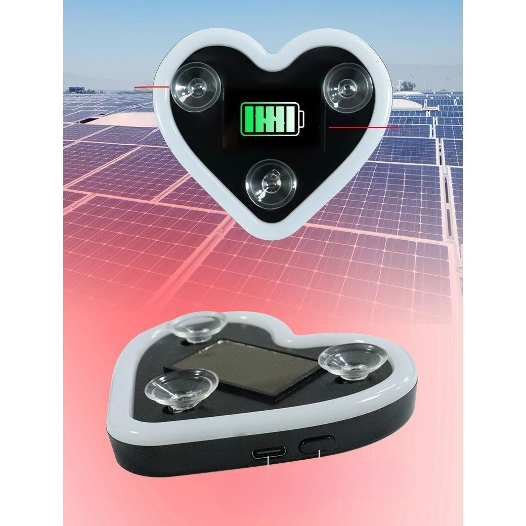 Lumini Auto Ambientale Neon, Model Inima, Incarcare Solara si USB Type-C, Afisaj Baterie, Material ABS cu 3 Ventuze, 9.7 x 8.4 x 1.6 cm, Albastru