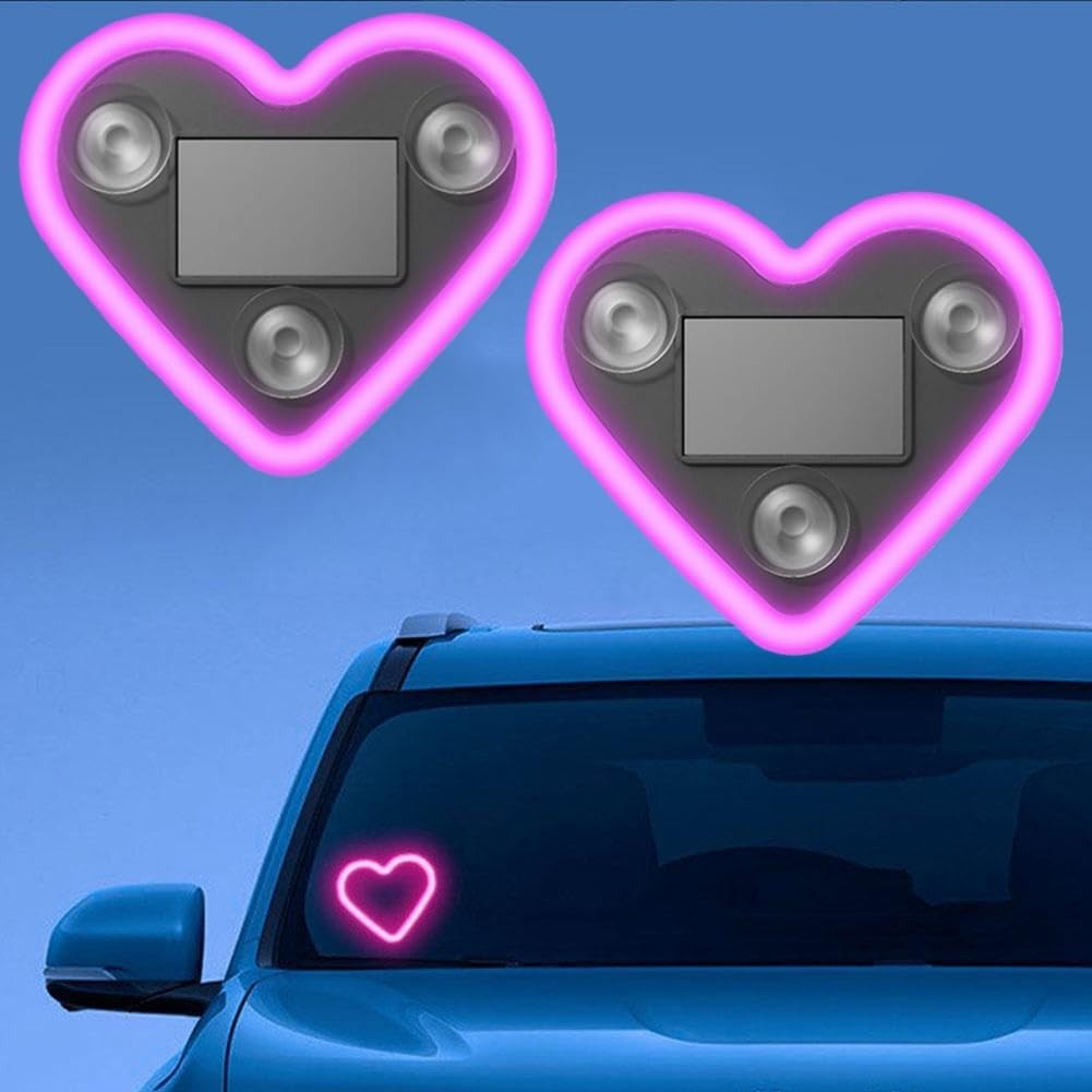 Lumină Auto Ambientală, Model Inimă cu Încărcare Solară și USB Type-C, Afișaj Baterie, Material ABS, 9.7 x 8.4 x 1.6 cm, Roz