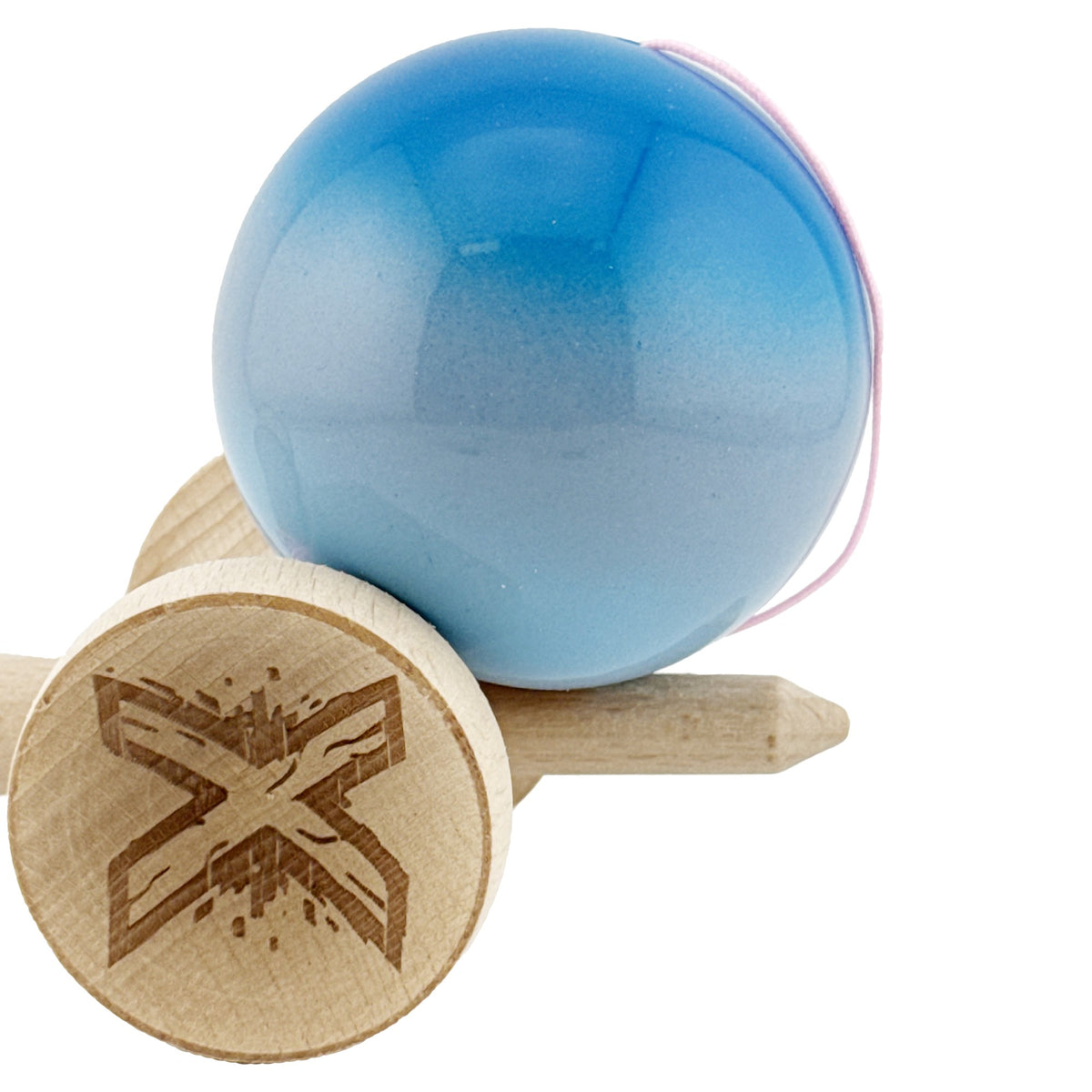 Kendama X Originala, Model Albastru / Gri / Bleu in Degrade, Profesionala, Cupe Mari, Super Sticky, Rulment, Ata 55cm