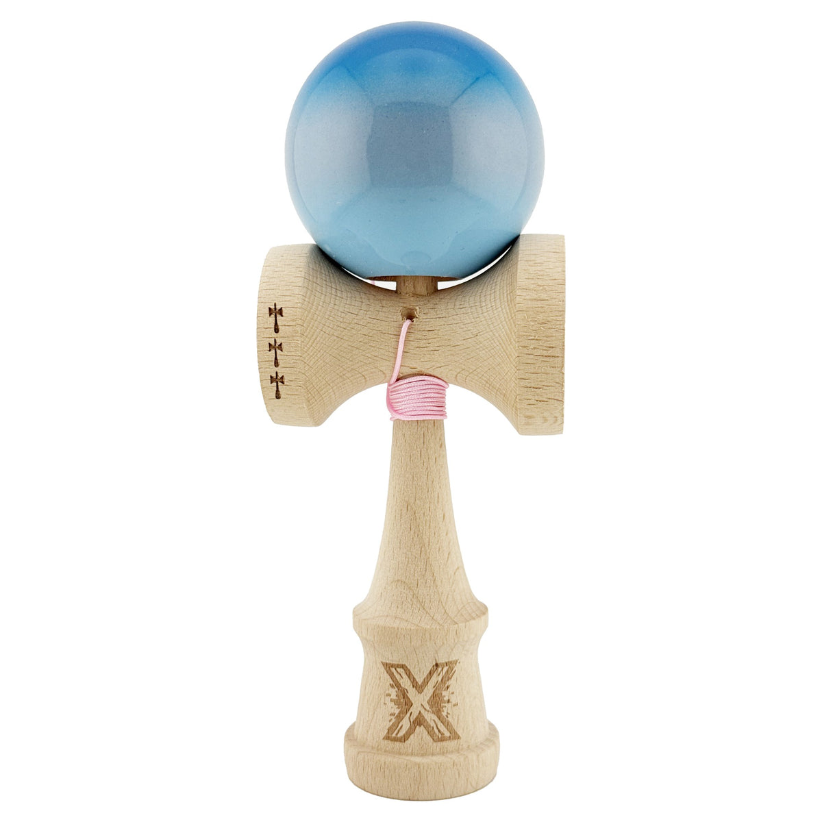 Kendama X Originala, Model Albastru / Gri / Bleu in Degrade, Profesionala, Cupe Mari, Super Sticky, Rulment, Ata 55cm