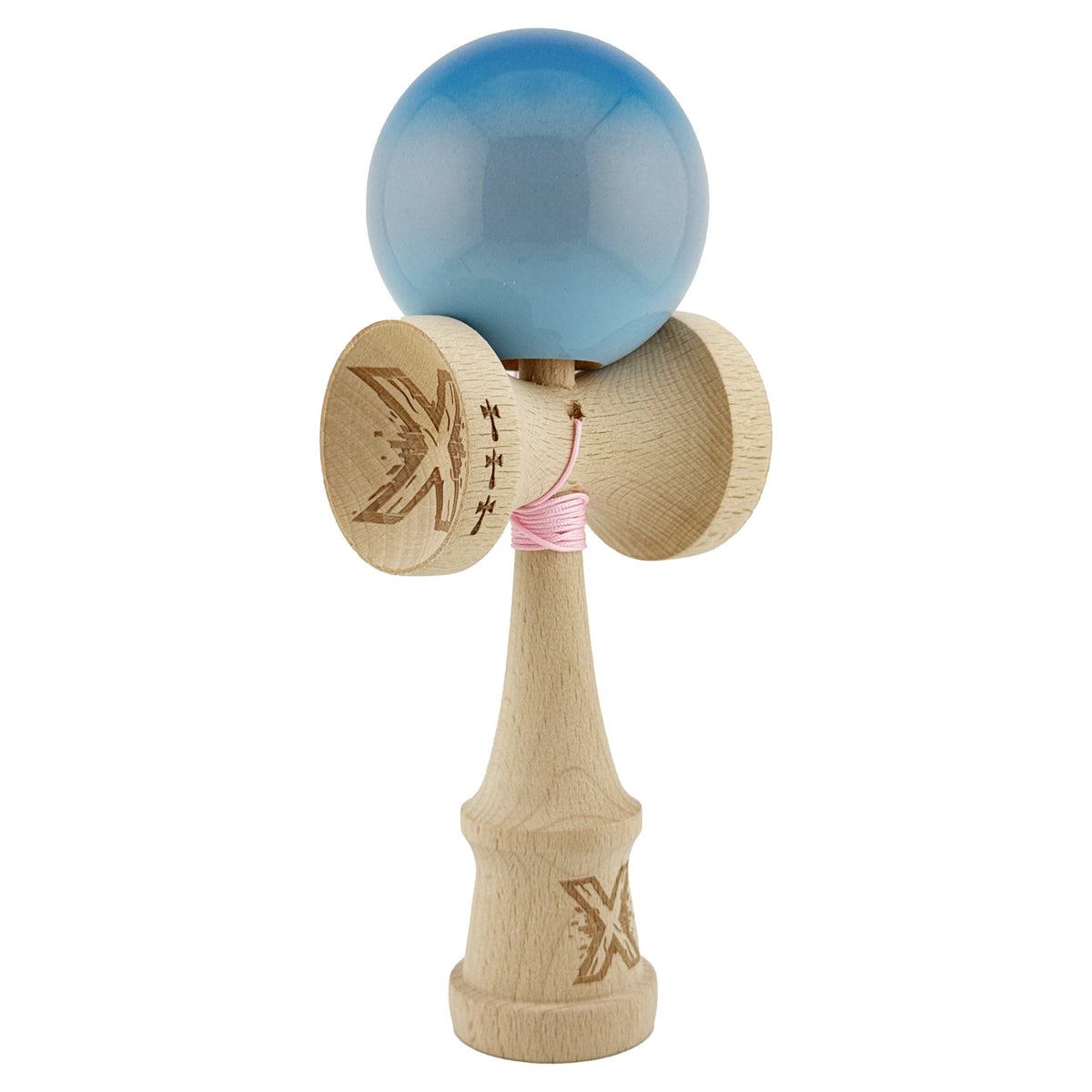 Kendama X Originala, Model Albastru / Gri / Bleu in Degrade, Profesionala, Cupe Mari, Super Sticky, Rulment, Ata 55cm