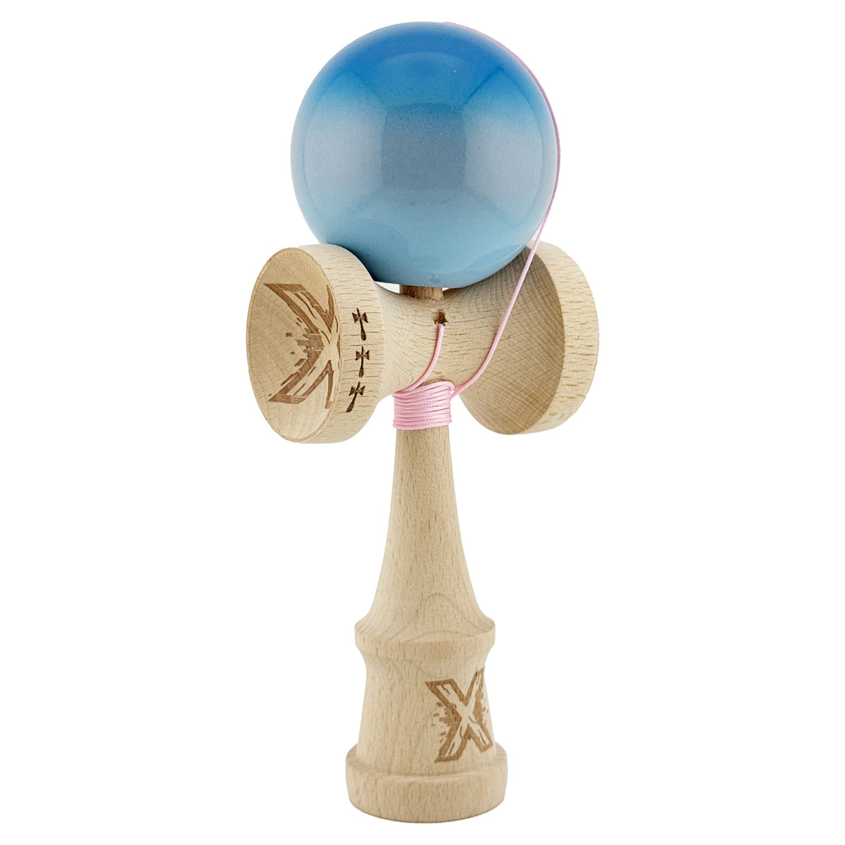 Kendama X Originala, Model Albastru / Gri / Bleu in Degrade, Profesionala, Cupe Mari, Super Sticky, Rulment, Ata 55cm