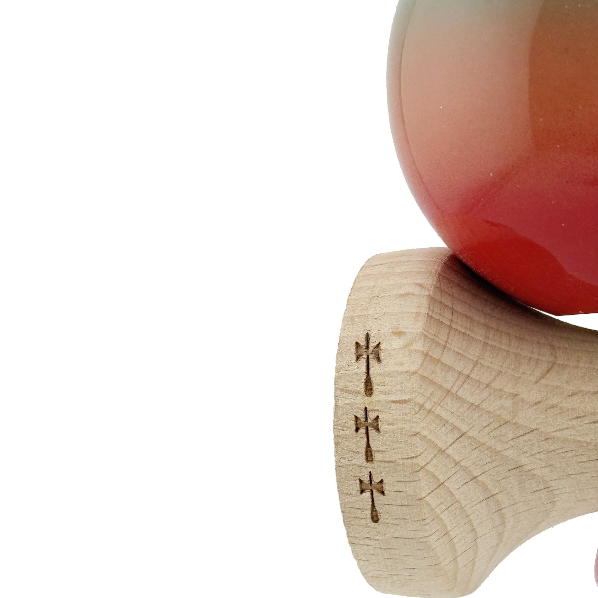 Kendama X Originala, Model Rosu / Verde in Degrade, Profesionala, Cupe Mari, Super Sticky, Rulment, Ata 55cm