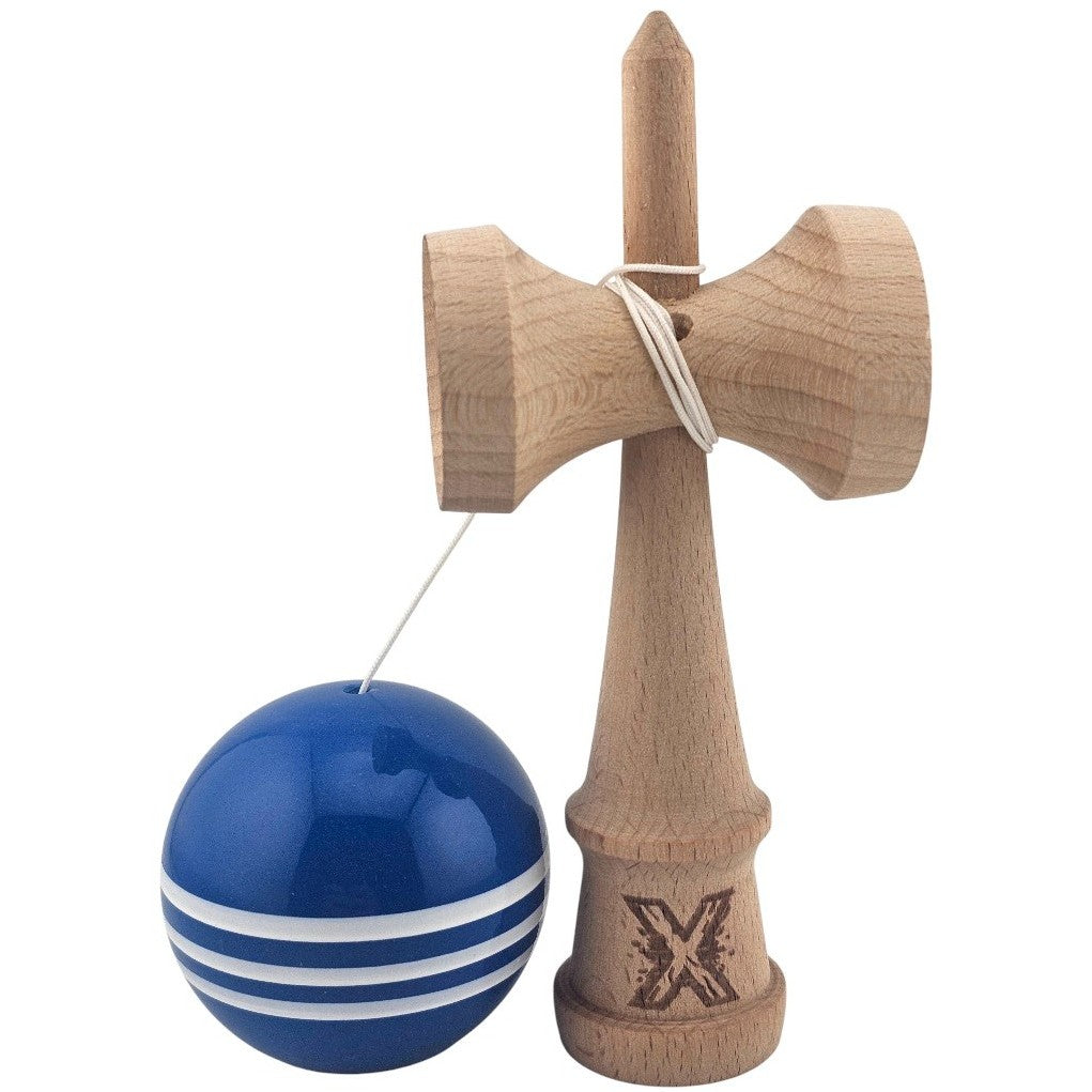 Kendama X Originala, Model Albastru cu Linii Albe, Profesionala, Super Sticky