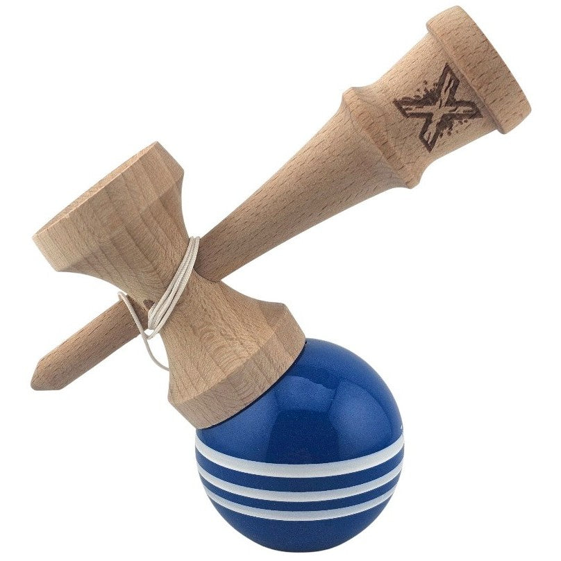 Kendama X Originala, Model Albastru cu Linii Albe, Profesionala, Super Sticky