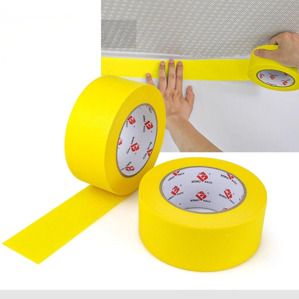 Banda Adeziva de Mascare, Rezistenta UV si Aderenta Ridicata, Hartie Saturata pentru Vopsit si Renovari, Galbena, 48 mm x 50 m, Set 24 Role