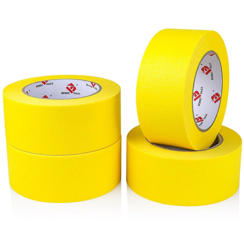 Banda Adeziva de Mascare, Rezistenta UV si Aderenta Ridicata, Hartie Saturata pentru Vopsit si Renovari, Galbena, 48 mm x 50 m, Set 24 Role