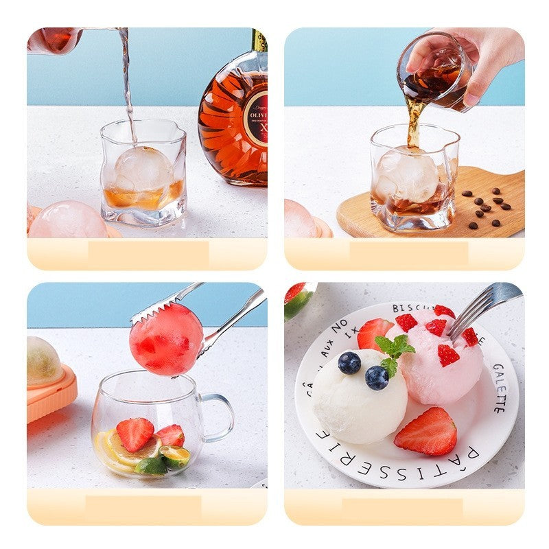 Forma pentru Sfere de Gheata Mari, Matrita 4 Cuburi Rotunde, Orificiu Tip Palnie pentru Whisky si Cocktail-uri, Plastic si Silicon Alimentar, Diametru 6.5 cm, Alb