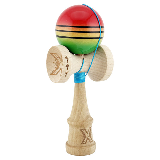 Kendama X Originala, Model Rosu / Galben / Verde in Degrade, Profesionala, Legendary, Cupe Mari, Super Sticky, Rulment, Ata 55cm
