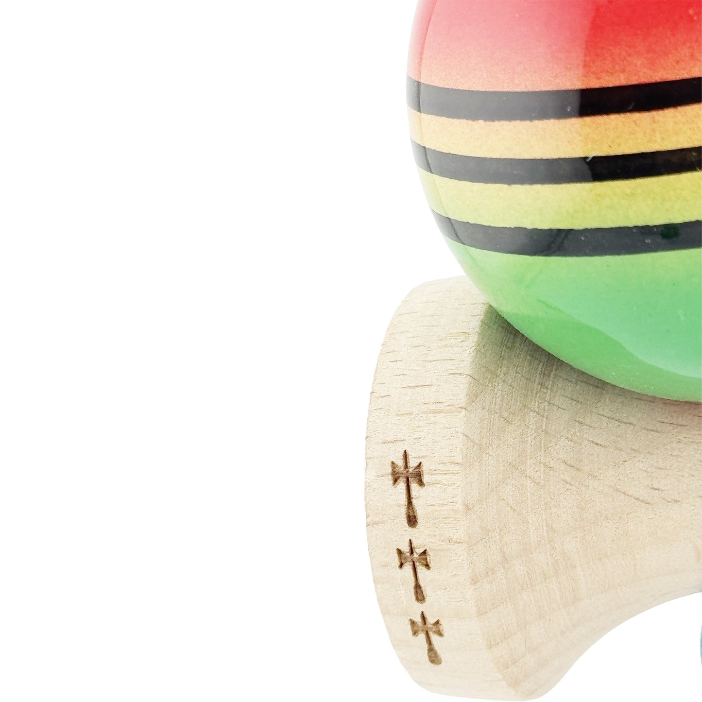 Kendama X Originala, Model Rosu / Galben / Verde in Degrade, Profesionala, Legendary, Cupe Mari, Super Sticky, Rulment, Ata 55cm