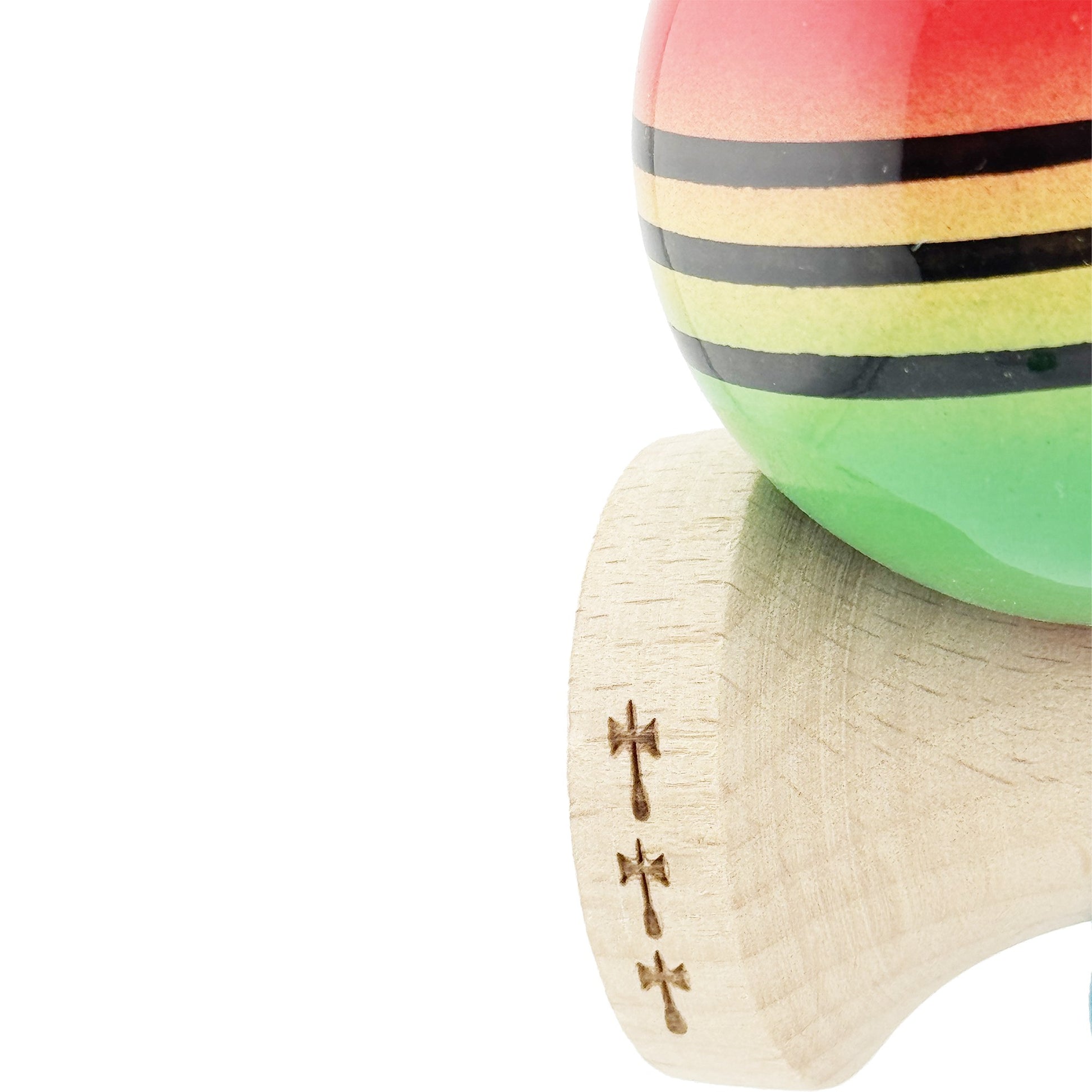 Kendama X Originala, Model Rosu / Galben / Verde in Degrade, Profesionala, Legendary, Cupe Mari, Super Sticky, Rulment, Ata 55cm