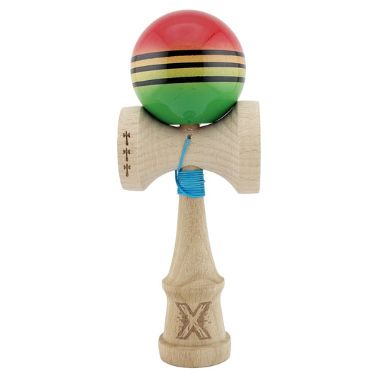 Kendama X Originala, Model Rosu / Galben / Verde in Degrade, Profesionala, Legendary, Cupe Mari, Super Sticky, Rulment, Ata 55cm