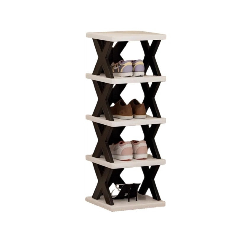 Organizator Pantofi, Suport Modular Stivuibil cu 5 Niveluri, Design Compact pentru Spatii Inguiste, ABS Rezistent, 65.5 x 24 x 26 cm, Alb/Negru