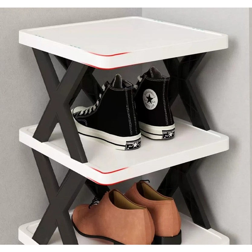 Organizator Pantofi, Suport Modular Stivuibil cu 5 Niveluri, Design Compact pentru Spatii Inguiste, ABS Rezistent, 65.5 x 24 x 26 cm, Alb/Negru
